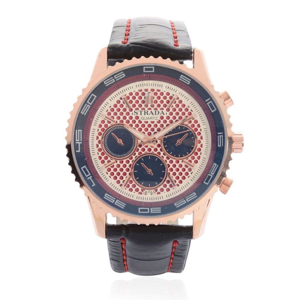 STRADA RG Watch Faux Leather Band Black